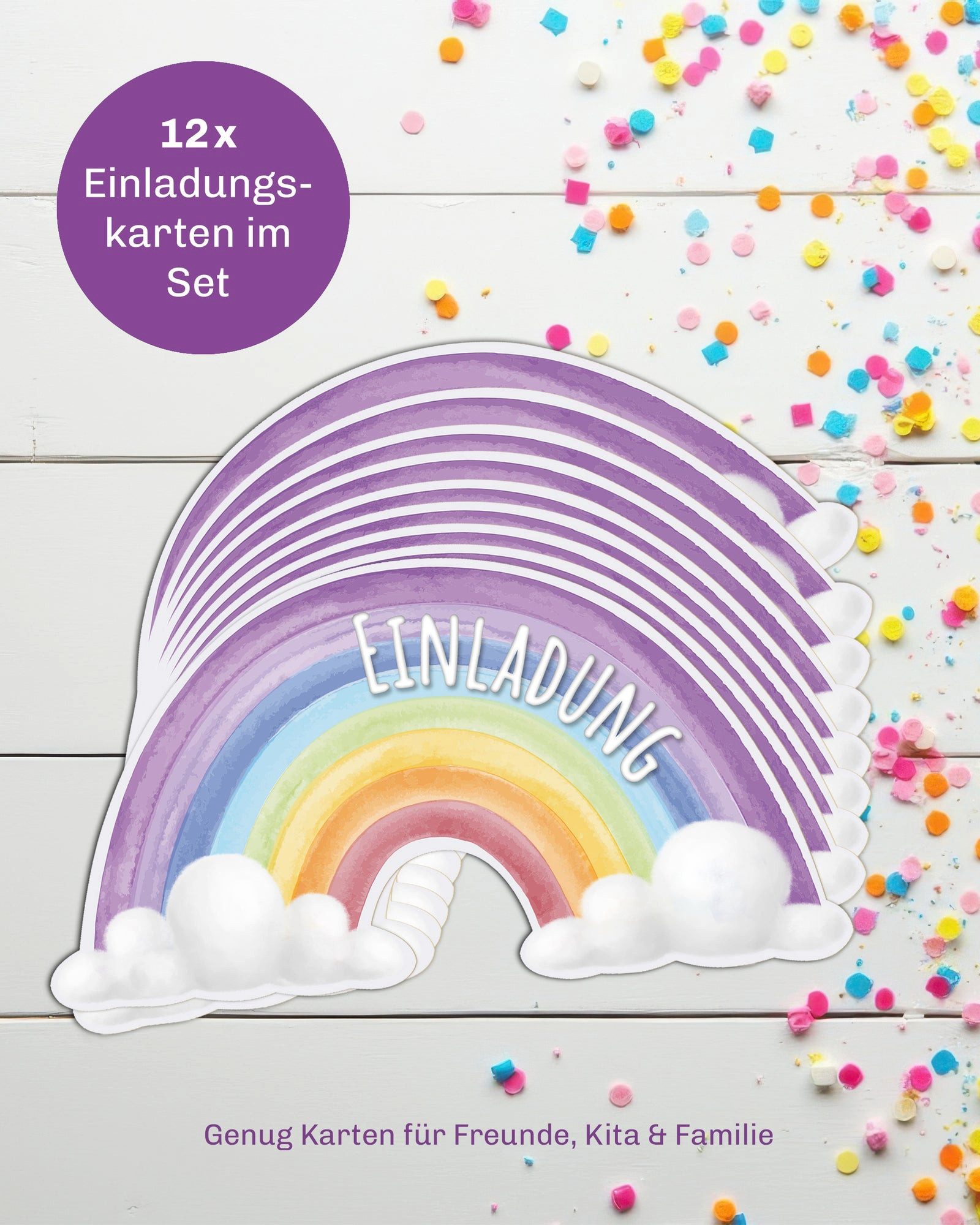 CUPCAKES & KISSES Einladungskarten 12x Regenbogen Einladungskarten Kindergeburtstag für Kinder, Regenbogen – Bild 4 von 5