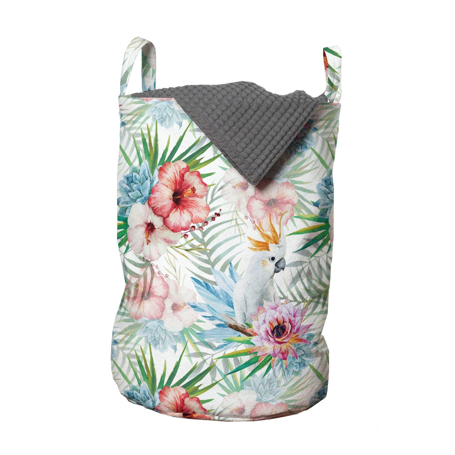 Blume Exotische mit Wäschekorb Griffen für Waschsalons, Tropisch Parrot Kordelzugverschluss Wäschesäckchen Abakuhaus