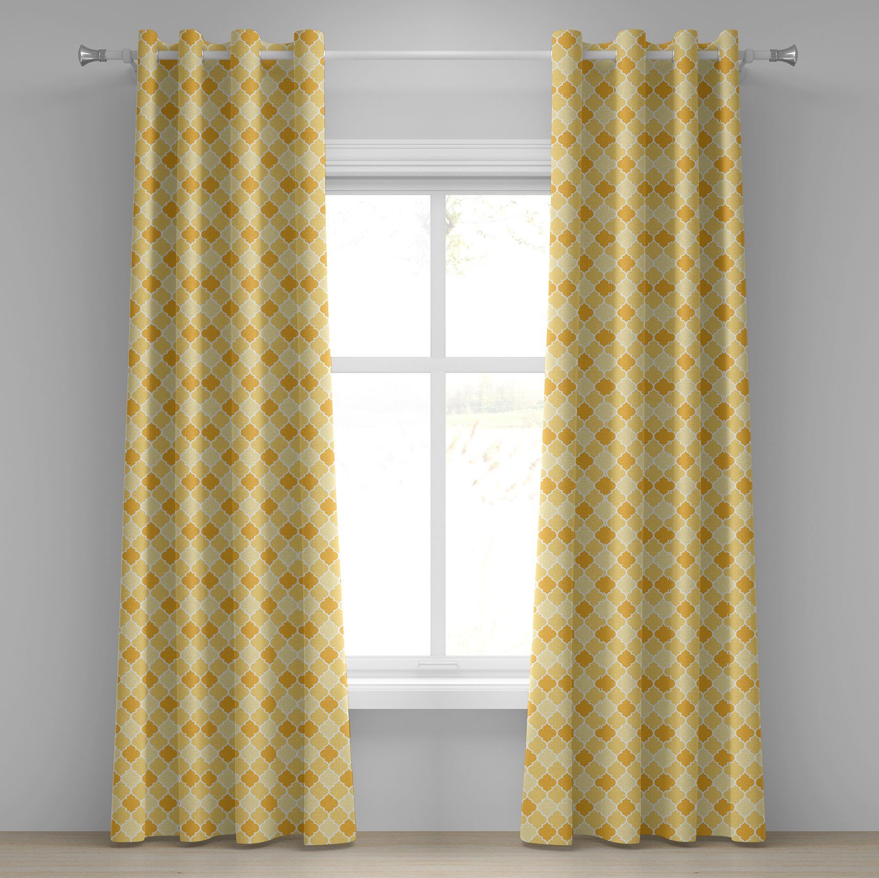 Gardine Dekorative 2-Panel-Fenstervorhänge für Schlafzimmer Wohnzimmer, Abakuhaus, Quatrefoil Trellis in Yellow