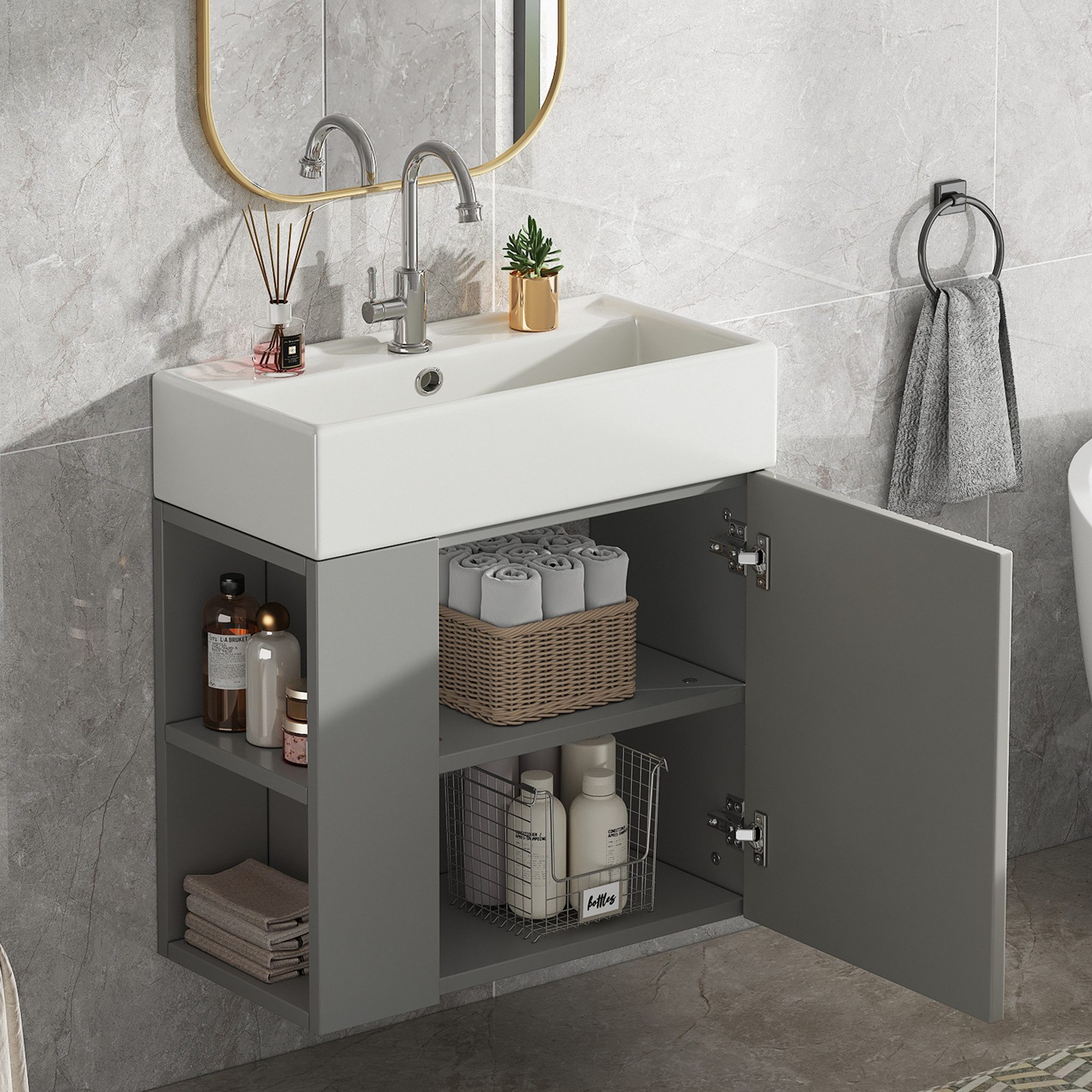 Flieks Waschtisch (1-St., Badschrank Badezimmermöbel wandhängend), Waschbec günstig online kaufen