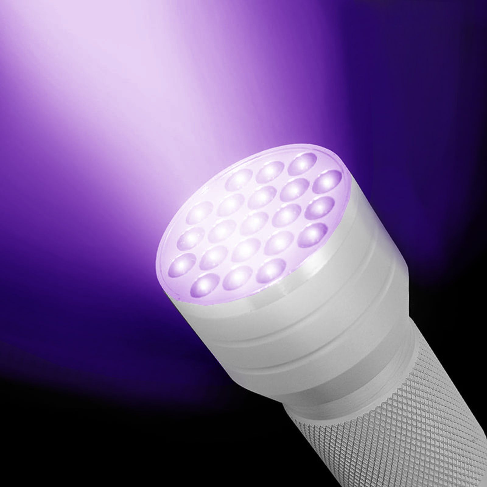HAC24 LED Taschenlampe UV Handlampe Schwarzlicht Detektor (1-St), LEDs Urin Geldscheinprüfer Haustiere Flecken Aluminium 21 Lampe