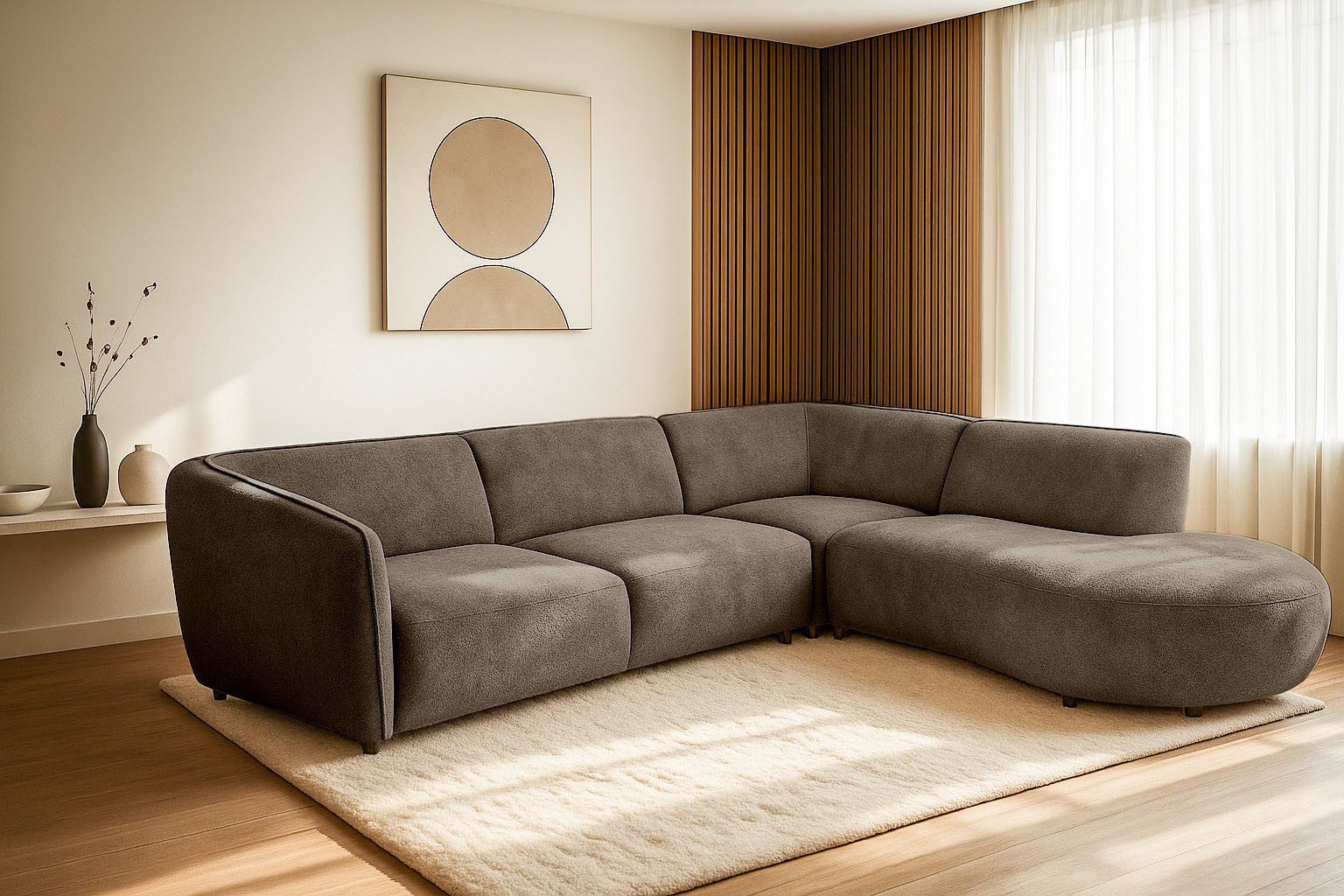OTTO home Ecksofa OSTRUP Rundsofa, L-Form, Naturtöne, Boucle oder Chenille, Breite 273 cm, organische Form mit sanften Rundungen