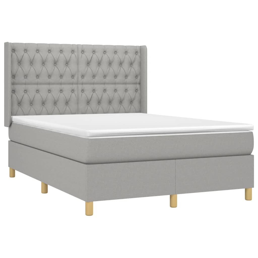 Bett Boxspringbett mit Matratze & LED Hellgrau 140x190 cm Stoff