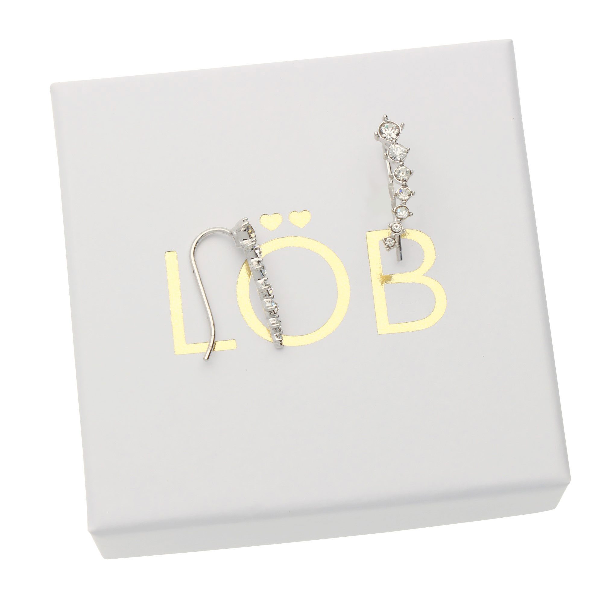 LÖB Ohrklemme Ohrklemme 785 Weißgold vergoldet Strass Zirkonia Ohrringe Bogen Silber (Geschenke für Frauen Damen Beste Freundin Mutter Mama Ehefrau Oma sie zum Geburtstag Schmuck Sommer, Inkl. Schmuckbox), Ohrmanschette Glitzer Strass Stein Ohr Kletterer Minimalistisch Modern