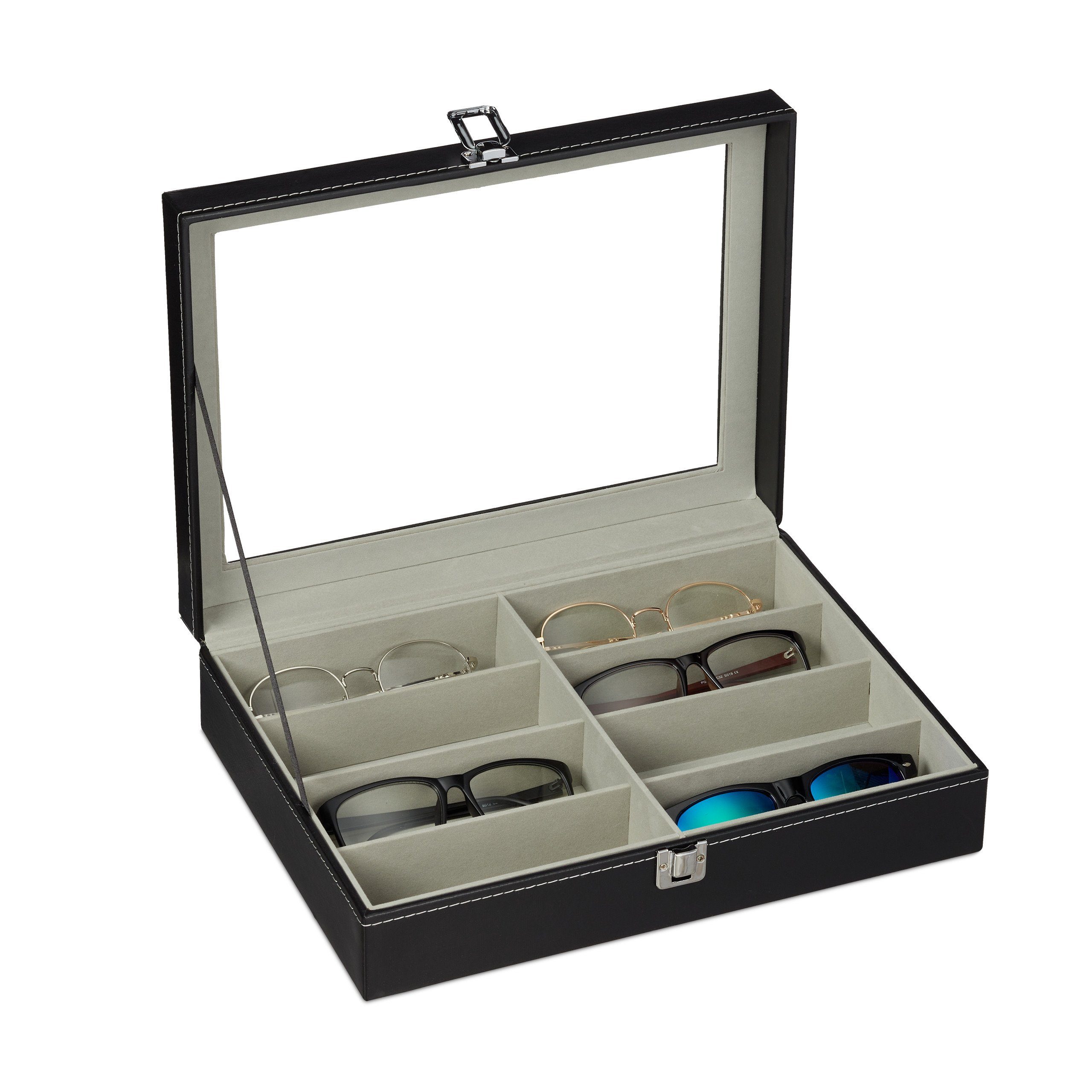 relaxdays Aufbewahrungsbox Brillenbox für 8 Brillen, schwarz
