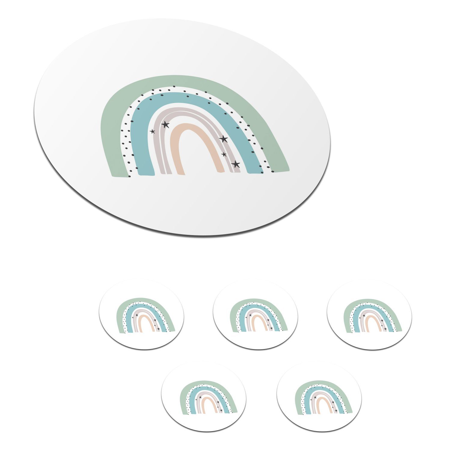 MuchoWow Glasuntersetzer Regenbogen - Kinder - Sterne - Tupfen - Pastell, Zubehör für Gläser, 6-tlg., Getränkeuntersetzer, Tassenuntersetzer, Korkuntersetzer, Tasse, Becher