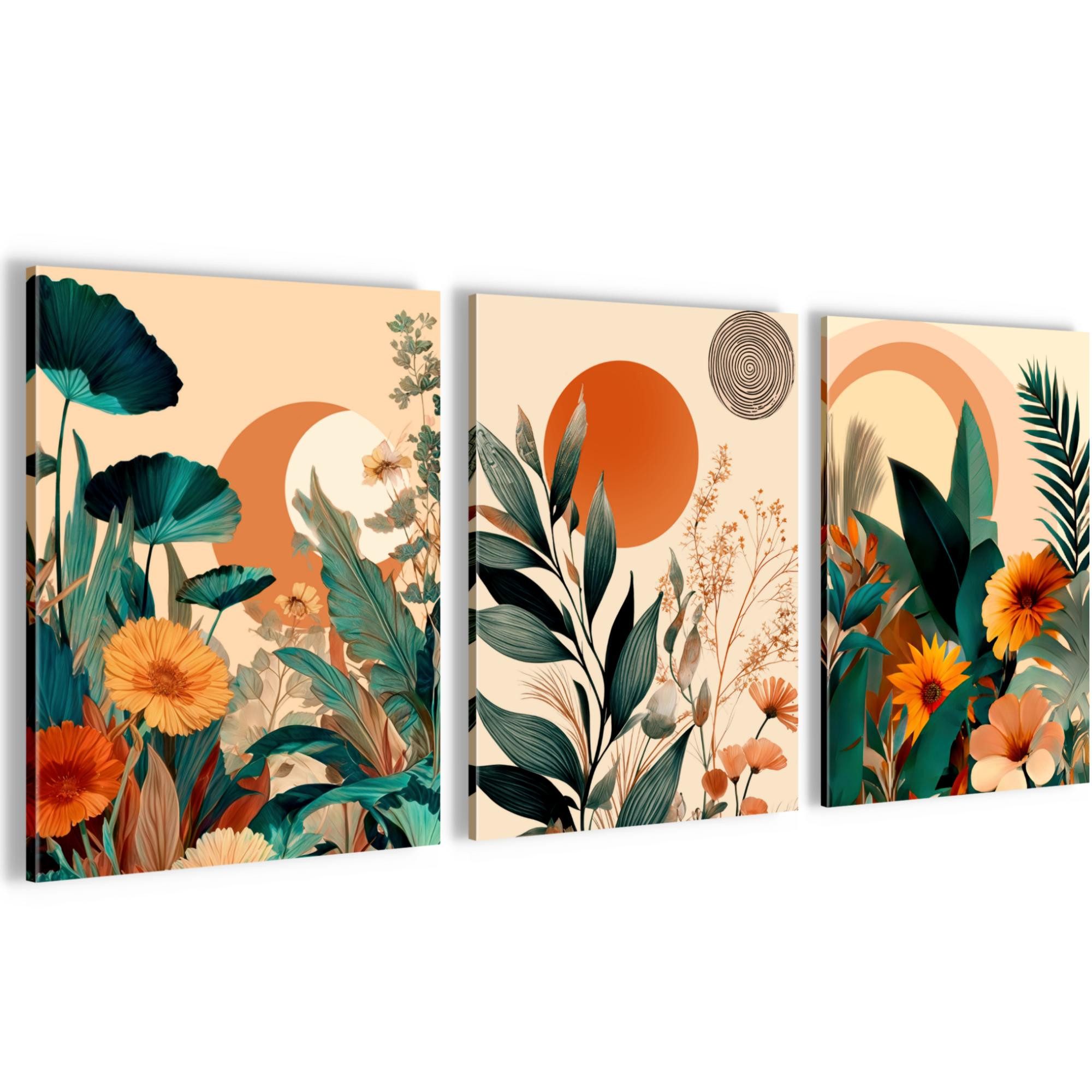 Novart Wandbild Abstrakt Bunt Baum des Lebens Wohnzimer Schlafzimmer Deko, Abstrakt (3 St)
