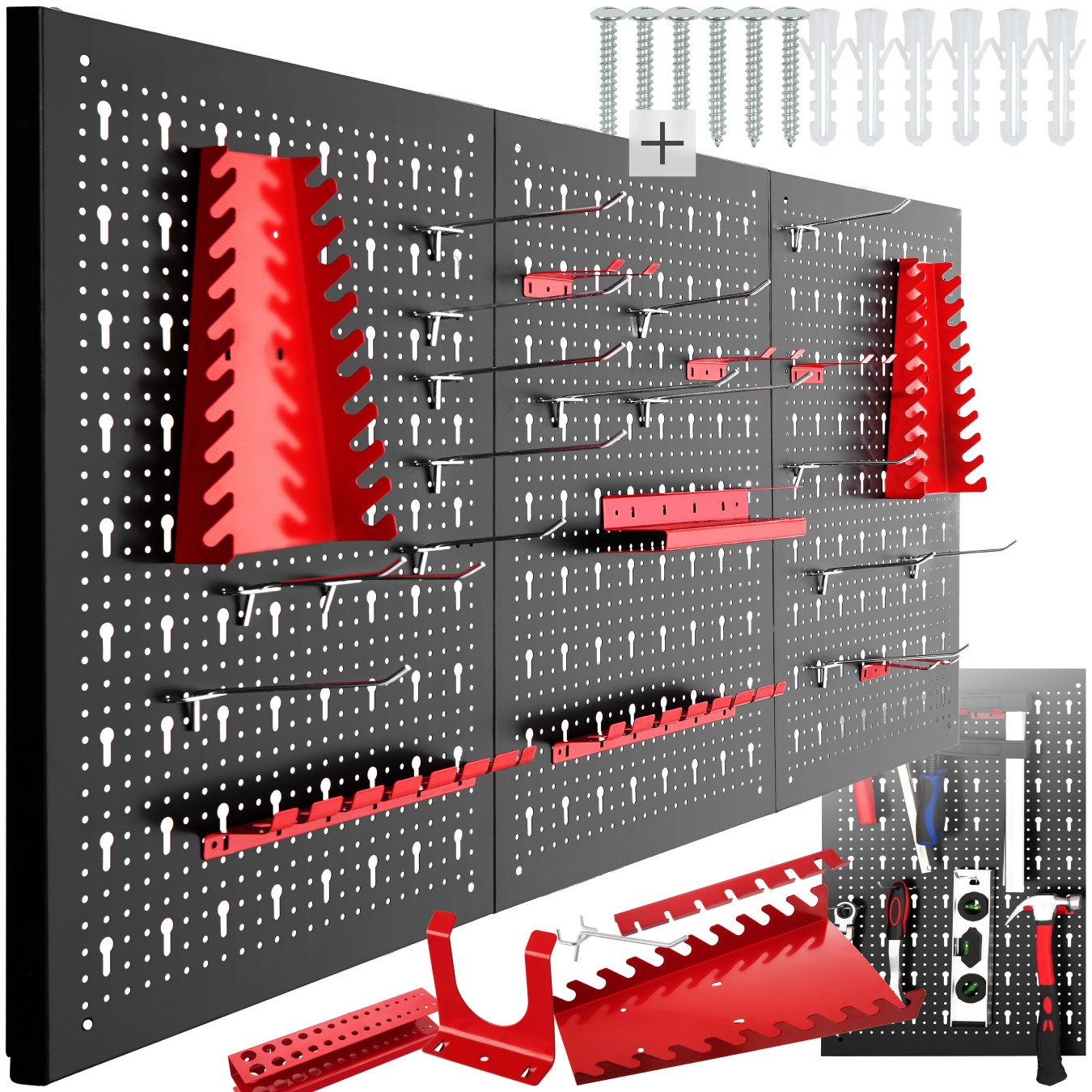 tectake Lochwand Werkzeuglochwand Jonah mit Haken und Halterungen, (3-tlg), günstig online kaufen