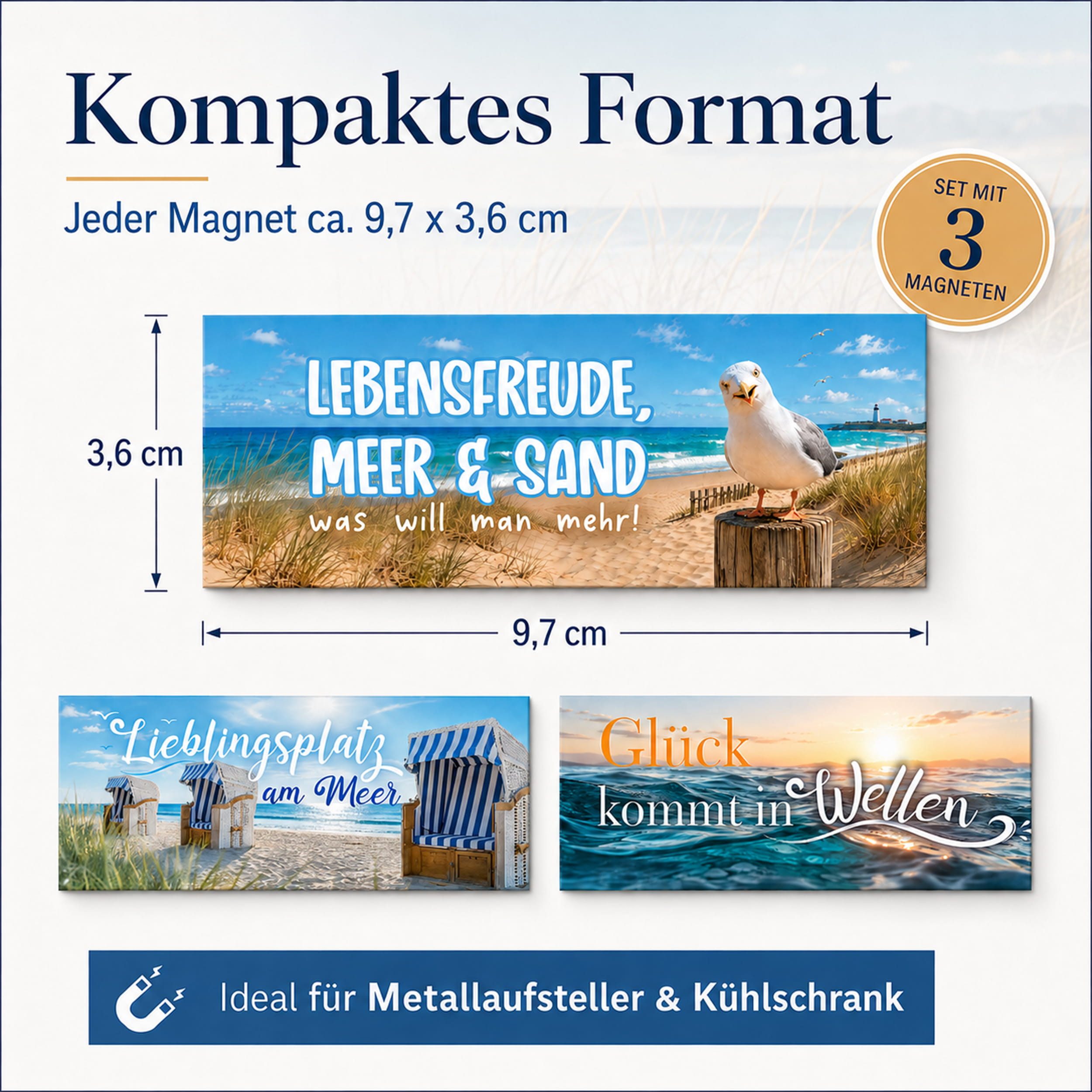 TOBJA Tischkalender Deko-Magnete 3er Set Meer für Tischkalender & Kühlschrank, 3 Magnetstreifen, Sprüche, für Kühlschrank & Tafel, Geschenkidee – Bild 4 von 5