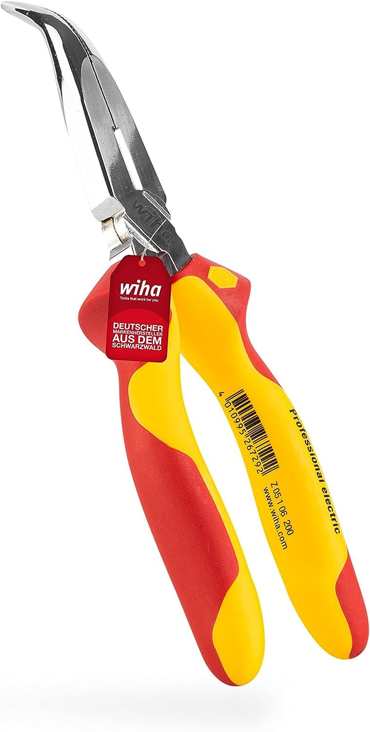 Wiha Flachrundzange Professional electric (27425), 200 mm, mit Schneide, gebogene Form, Radiozange, VDE geprüft