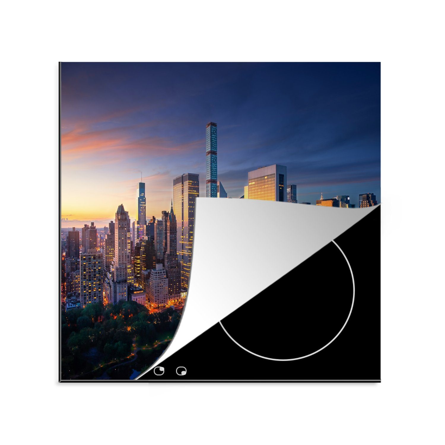 MuchoWow Herdblende-/Abdeckplatte New York - Sonnenuntergang - Skyline, Vinyl, (1 tlg), 78x78 cm, Ceranfeldabdeckung, Arbeitsplatte für küche