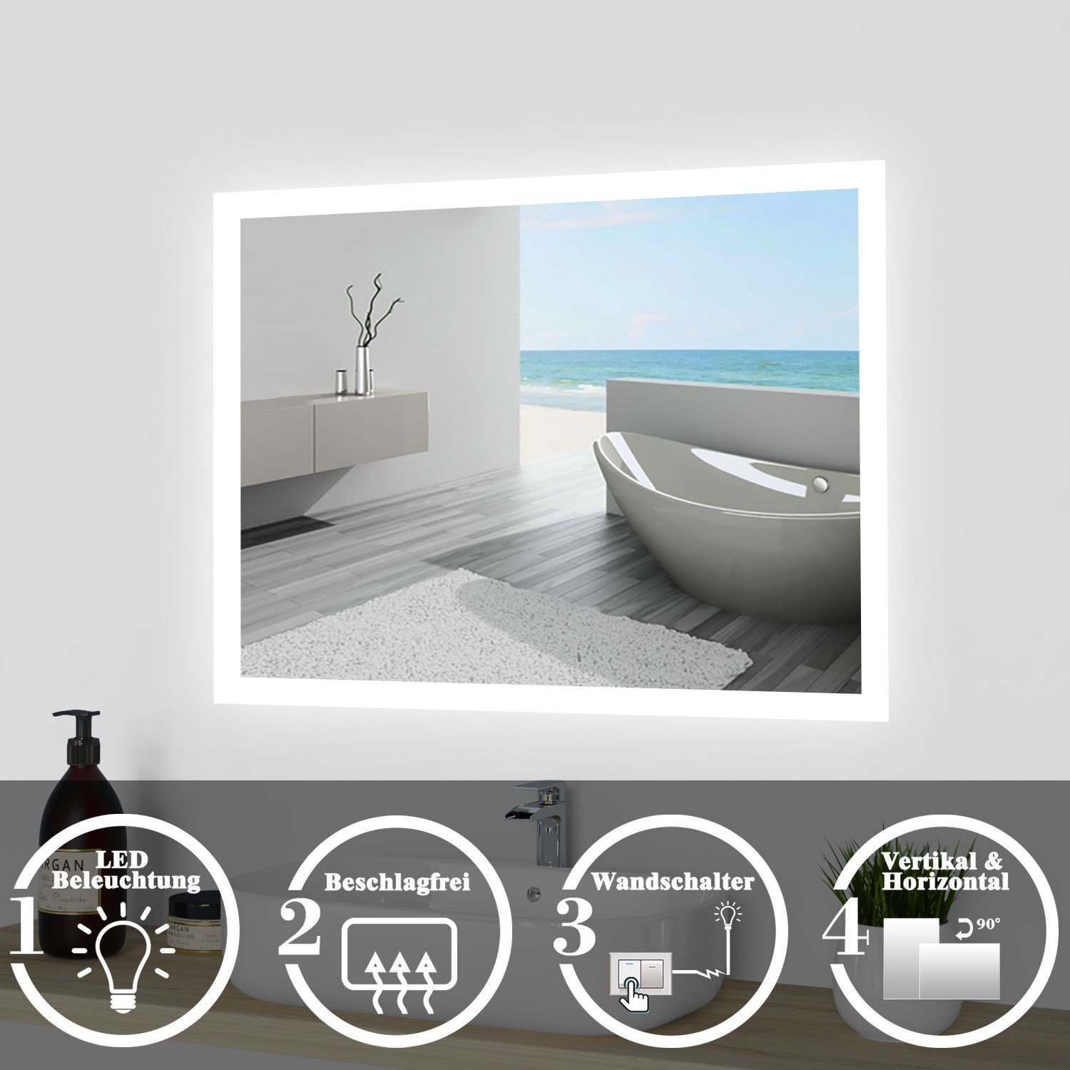 duschspa Badspiegel Wandspiegel mit LED Beleuchtung günstig online kaufen