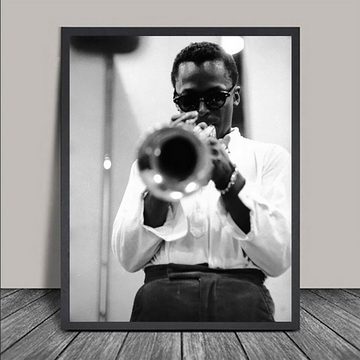 TPFLiving Kunstdruck (OHNE RAHMEN) Poster - Leinwand - Wandbild, Miles Davis - Schwarz-weiß Kunstdrucke des Jazz-Trompeters - (Leinwand Wohnzimmer, Leinwand Bilder, Kunstdruck), Leinwand bunt - Größe 13x18cm