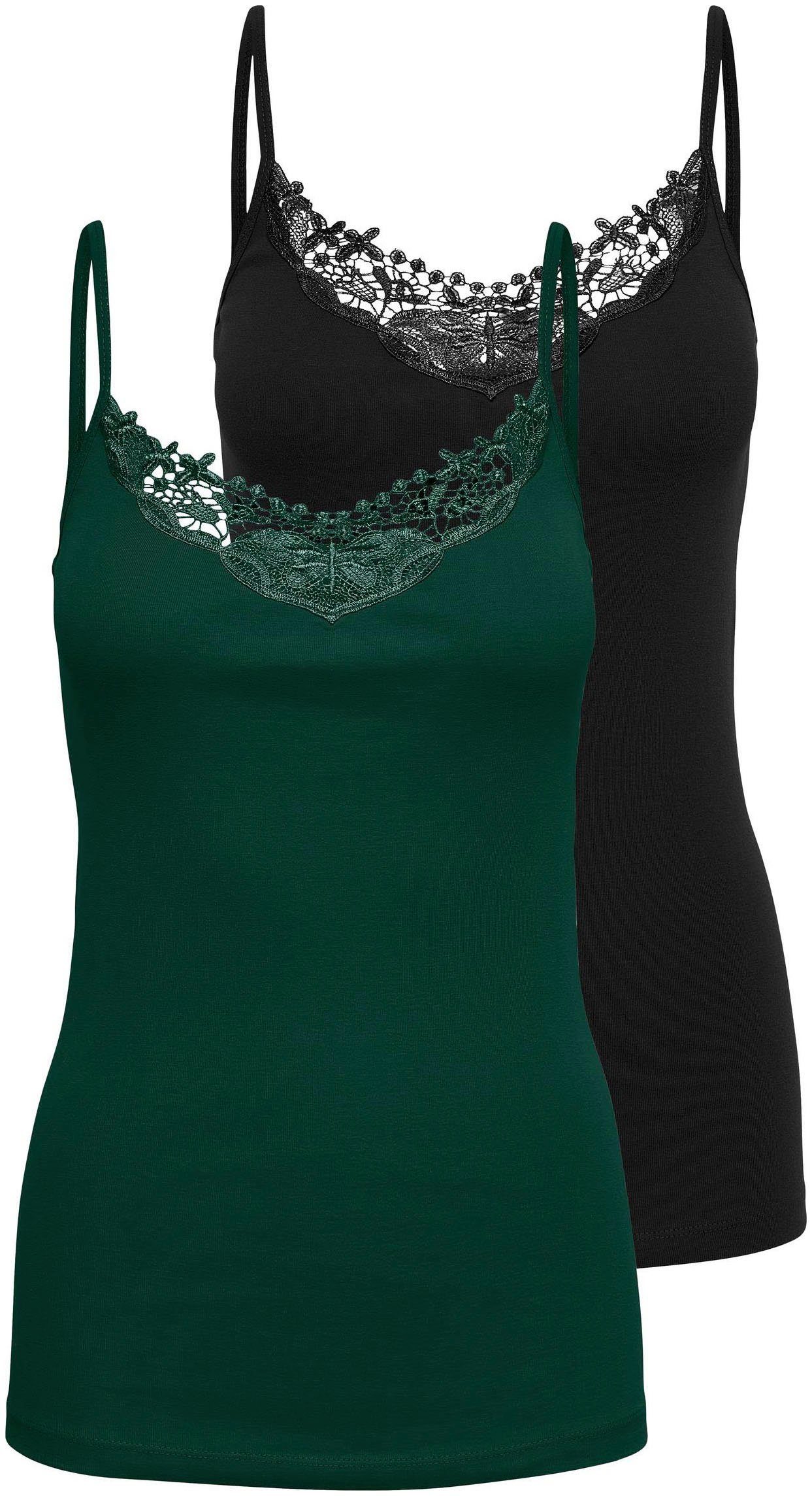 ONLY Spitzentop ONLKIRA – Doppelpack mit Spitzendetail für feminine Looks (2er-Pack) figurbetont, modisch, Jersey, Baumwolle, V-Ausschnitt