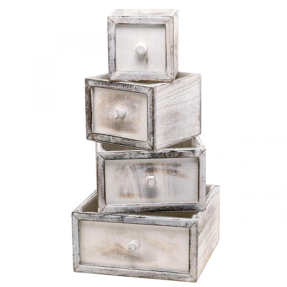 Florists Products Dekokorb Pflanzgefäß Vintage Holzschublade Creme 4er-Set 24-12cm