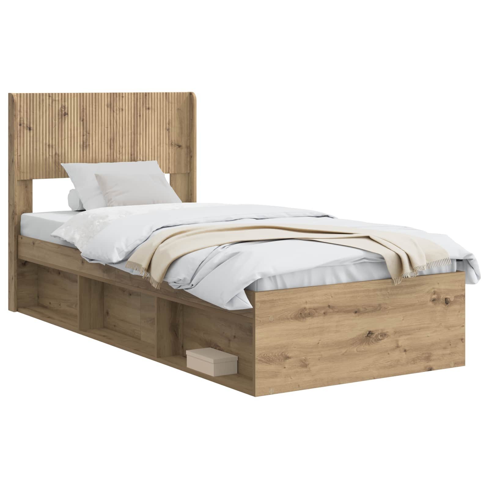 Bett Bettgestell mit Stauraum und Kopfteil Artisan-Eiche 75 x 190 cm