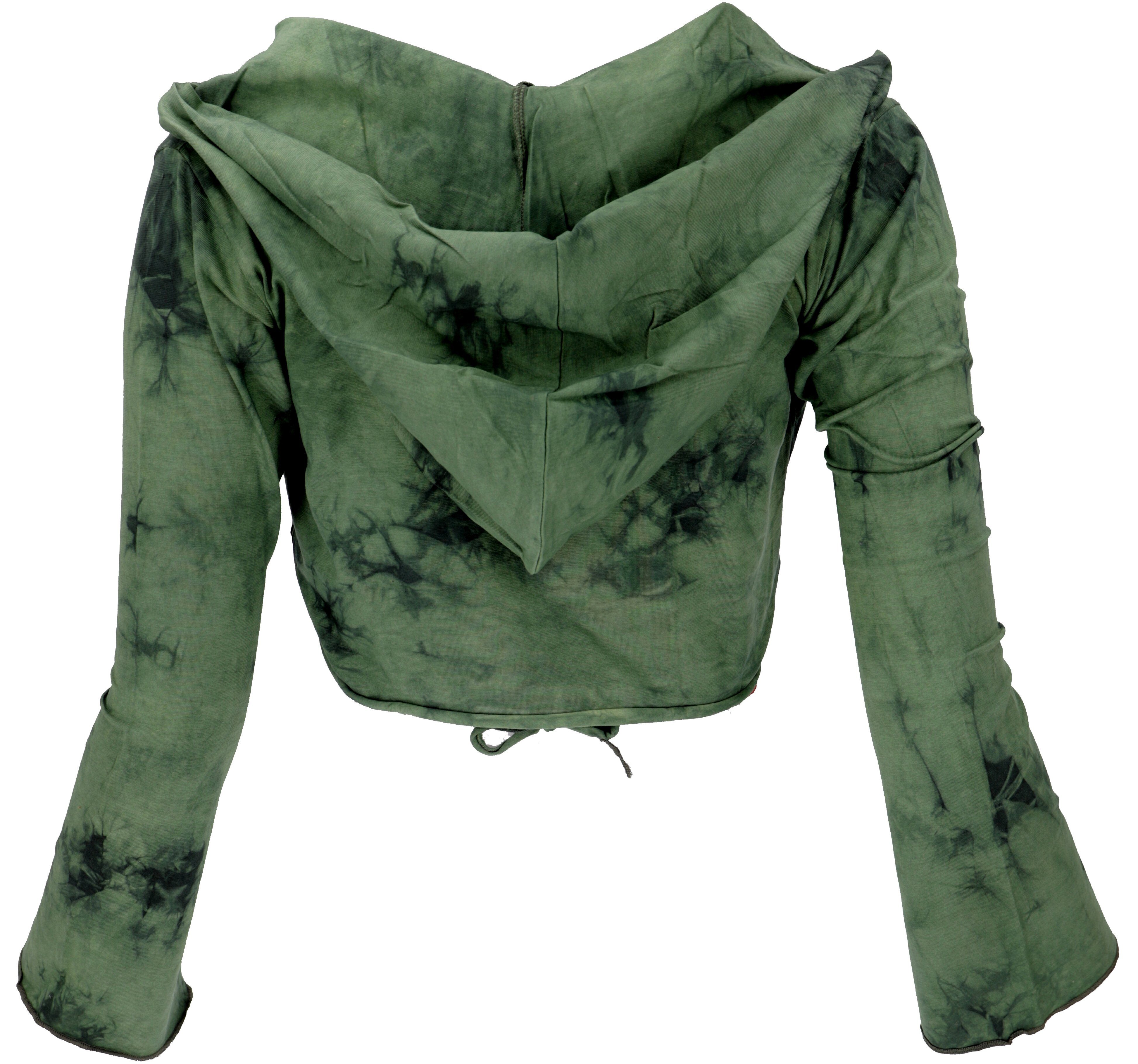 Guru-Shop Longsleeve Wickeltop, Yogatop, Langarmshirt Bekleidung alternative mit.. Batik/grün