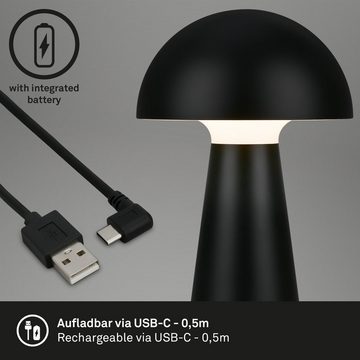 Briloner Leuchten Außen-Tischleuchte 7421015, dimmbar, Touch, USB-C Aufladung, Akku, LED fest verbaut, Warmweiß, Tischlampe kabellos, 28 x 16 cm, Schwarz, 2,6W, Spritzwasserschutz