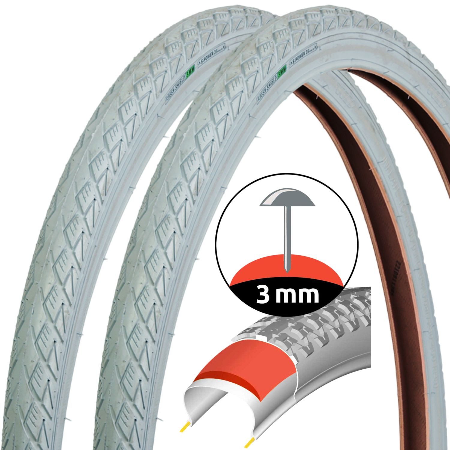 Filmer Fahrradreifen 2x Fahrrad-Reifen 28 x 1,75 Zoll ETRTO 47-622 Grau, (Set, 2-tlg., 2x Reifen), 28" Universal Fahrradreifen Fahrrad-Mantel Fahrrad-Decke Retro-Design