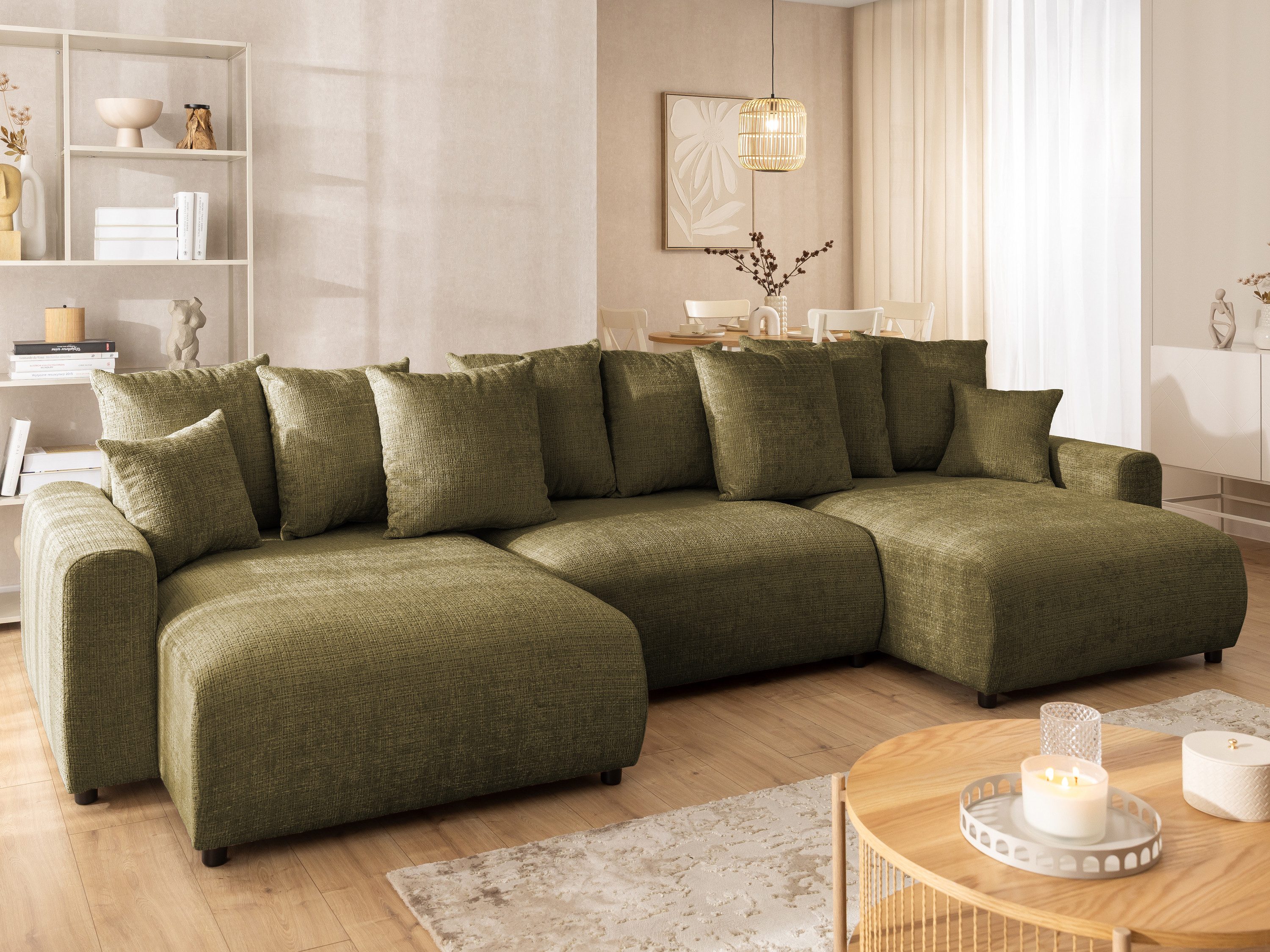 S-Style Möbel Wohnlandschaft Calma mit Schlaffunktion und Bettkasten im Bumpy-Design aus Chenille, mit Wellenfederung und hohem Sitzkomfort