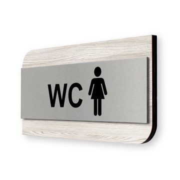 Kreative Feder Hinweisschild "Toilette Damen" - modernes Business-Schild aus Holz und Alu, für Innenräume; ideal für Büro, Schule, Universität