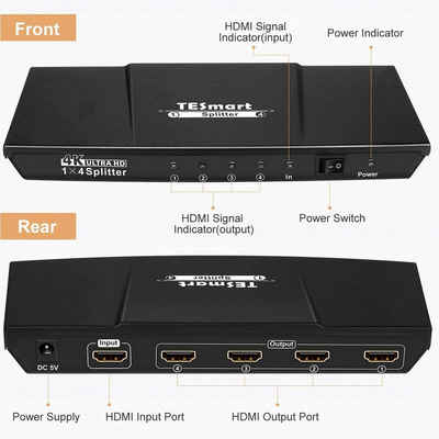 TESmart »HDMI Splitter 1×4 4K@30Hz HDMI Verteiler 1 In 4 Out unterstützt HDR 3D HDCP 1.4 für HDTV/PC/STB/DVD Player/TV Box/PS3/4/Xbox/Switch/Roku/Chromecast/Fire Stick-Mattschwarz HSP0104A30« Computer-Adapter