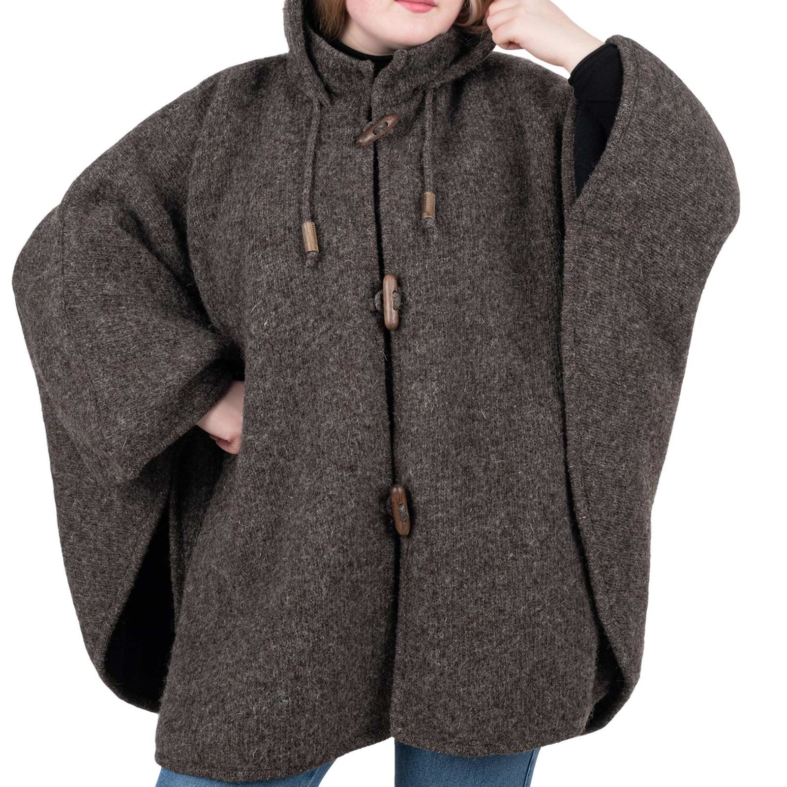 KUNST UND MAGIE Strickcape Strick Poncho+Kapuze Umhang Cape Strickjacke Wolle Jacke Winter Mantel – Bild 5 von 5