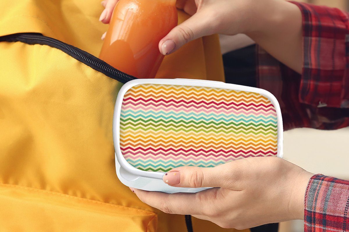 Regenbogen - Brotbox Retro, Mädchen weiß MuchoWow (2-tlg), Kunststoff, - für Brotdose, Jungs Muster und Kinder und Lunchbox für Erwachsene,