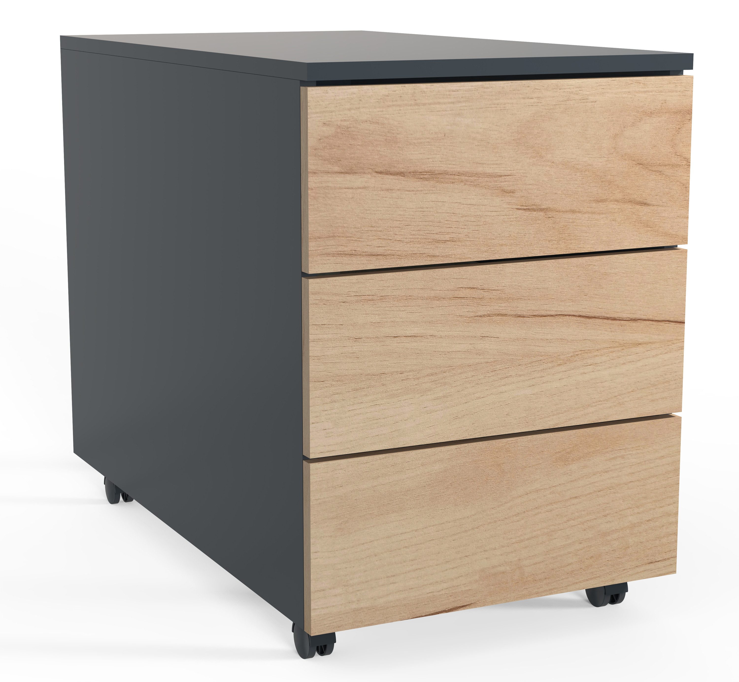 VCM Rollcontainer Dalosa B. 39 x T. 70 x H. 55 cm, Stauraum für Büromaterial, Arbeitszimmer, 3 Schubladen, Holzwerkstoff – Bild 3 von 5
