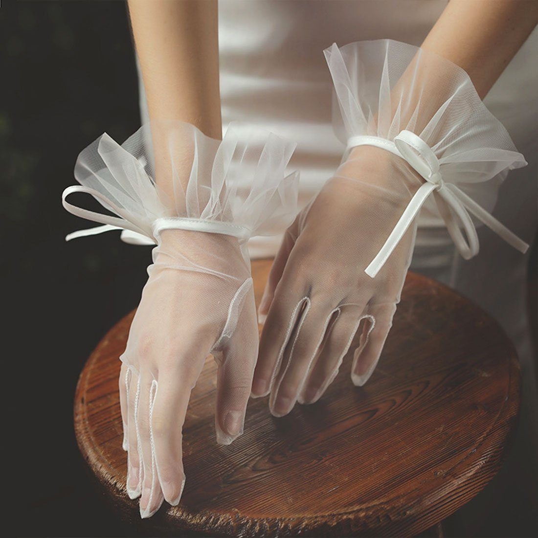 Bogen Braut Mesh Handschuhe, Handschuhe DÖRÖY kurze Hochzeit Abendhandschuhe Spitze