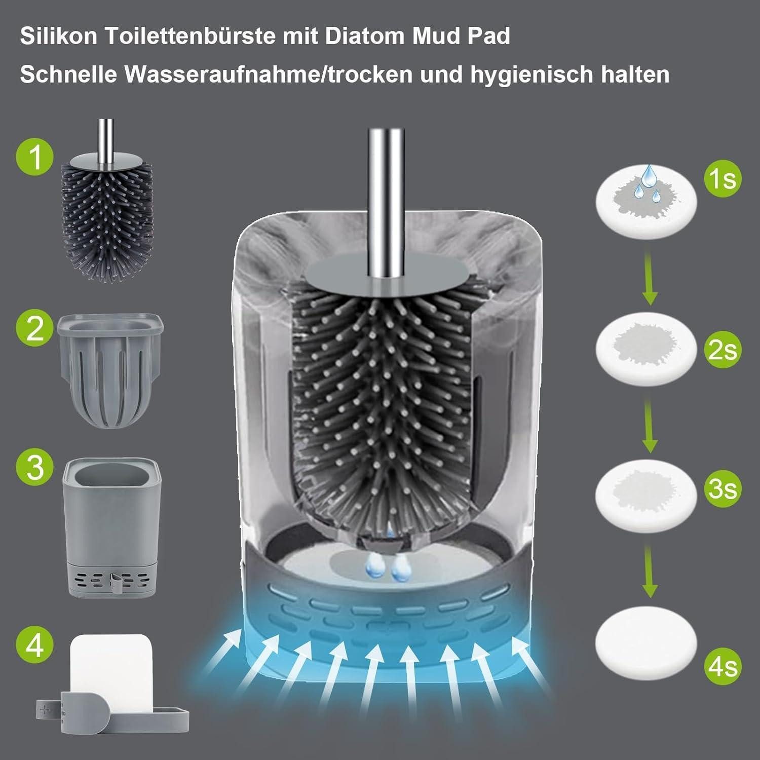 LuxusKollektion WC-Garnitur Klobürste Silikon Behälter schnelltrocknend Wandmontage WC Grau, (1-tlg) – Bild 4 von 5