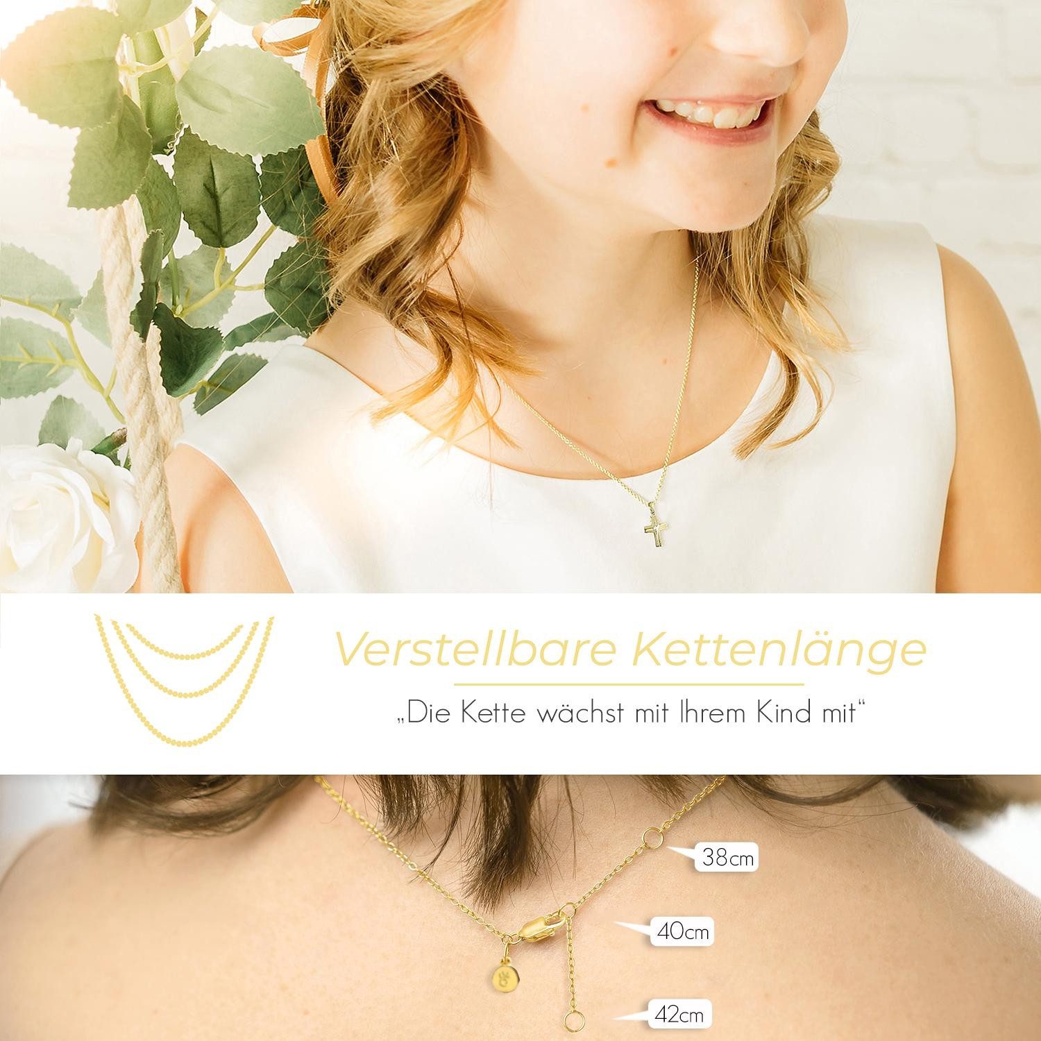 Amoonic Kreuzkette Halskette Mädchen Silber 925 mit Kreuz Anhänger Kommunion und Taufe (individuell anpassbare Halskettenlänge)