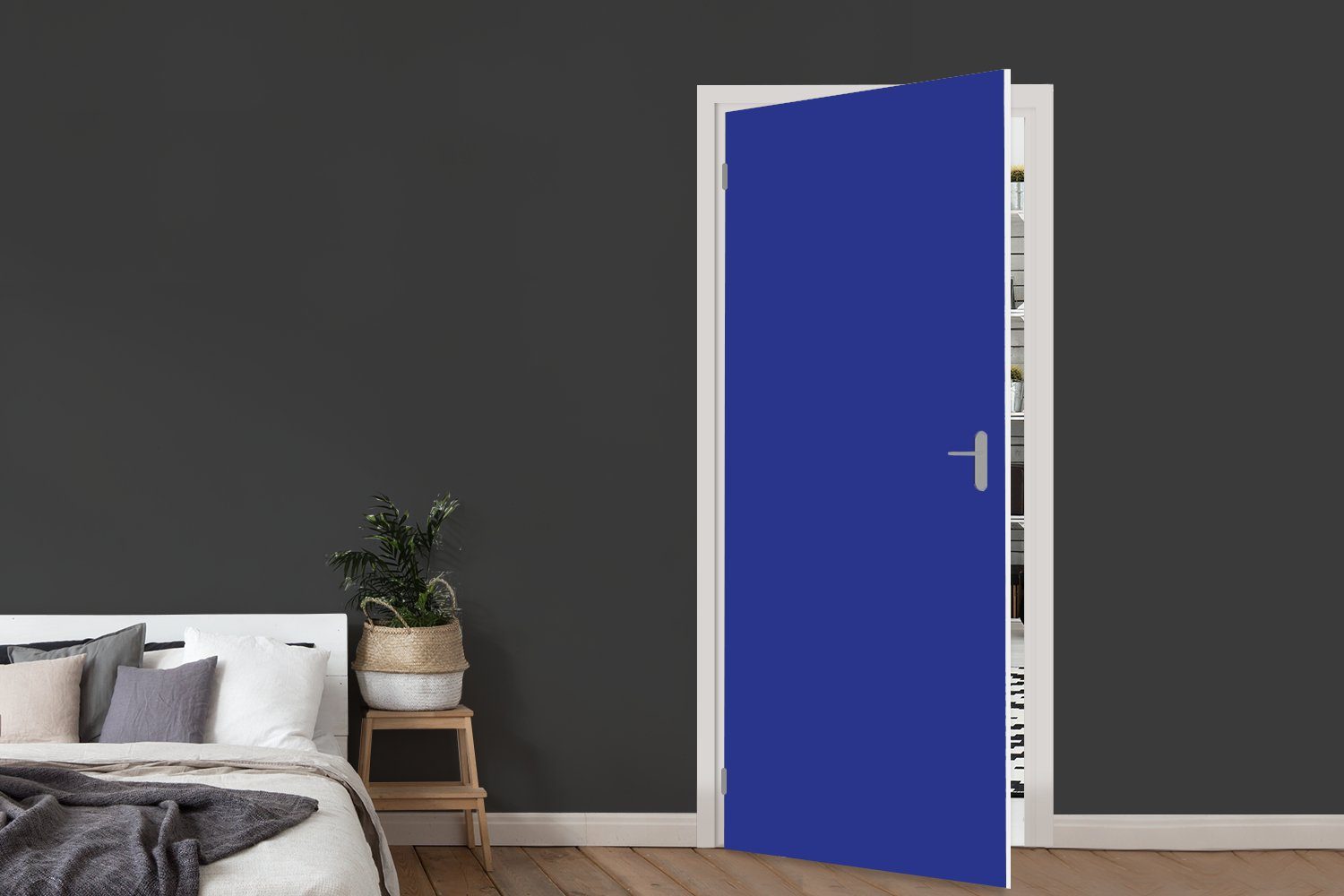 Tür, (1 MuchoWow - für cm Türaufkleber, bedruckt, Einfarbig Blau Fototapete 75x205 - St), Matt, Türtapete Dunkelblau,