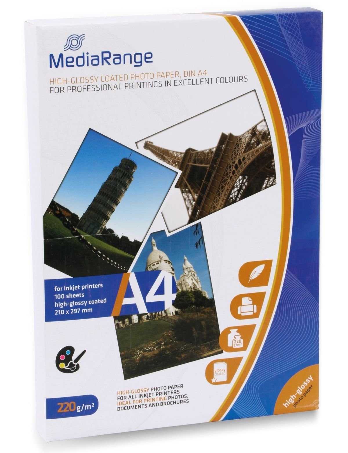 Mediarange g/m², 220 Tintenstrahldrucker A4, DIN Fotopapier MEDIARANGE hochglanz