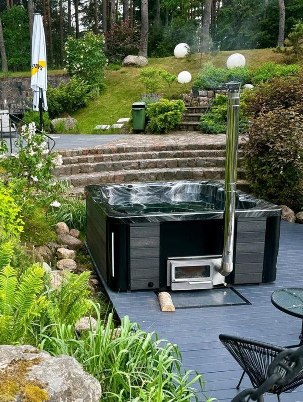JVmoebel Whirlpool Whirlpool Badefass Holzofen Thermoholz Pool für Garten & Entspannung, (1-tlg)