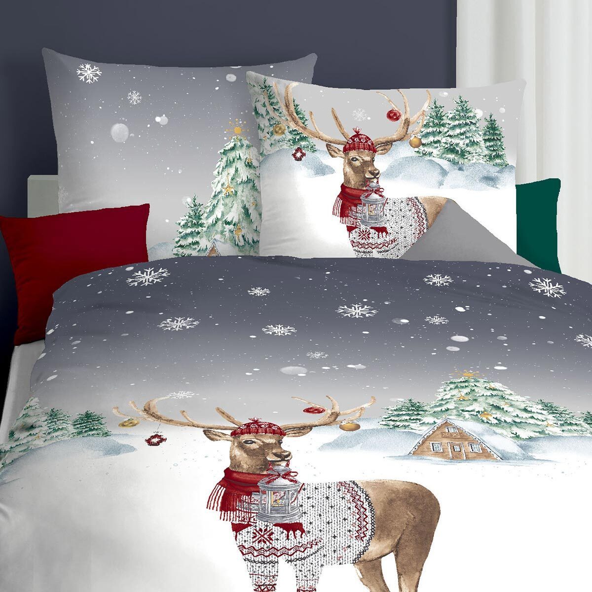 TRAUMSCHLAF Bettwäsche Weihnachtshirsch, Biber, 2 teilig, wunderbar kuschel günstig online kaufen