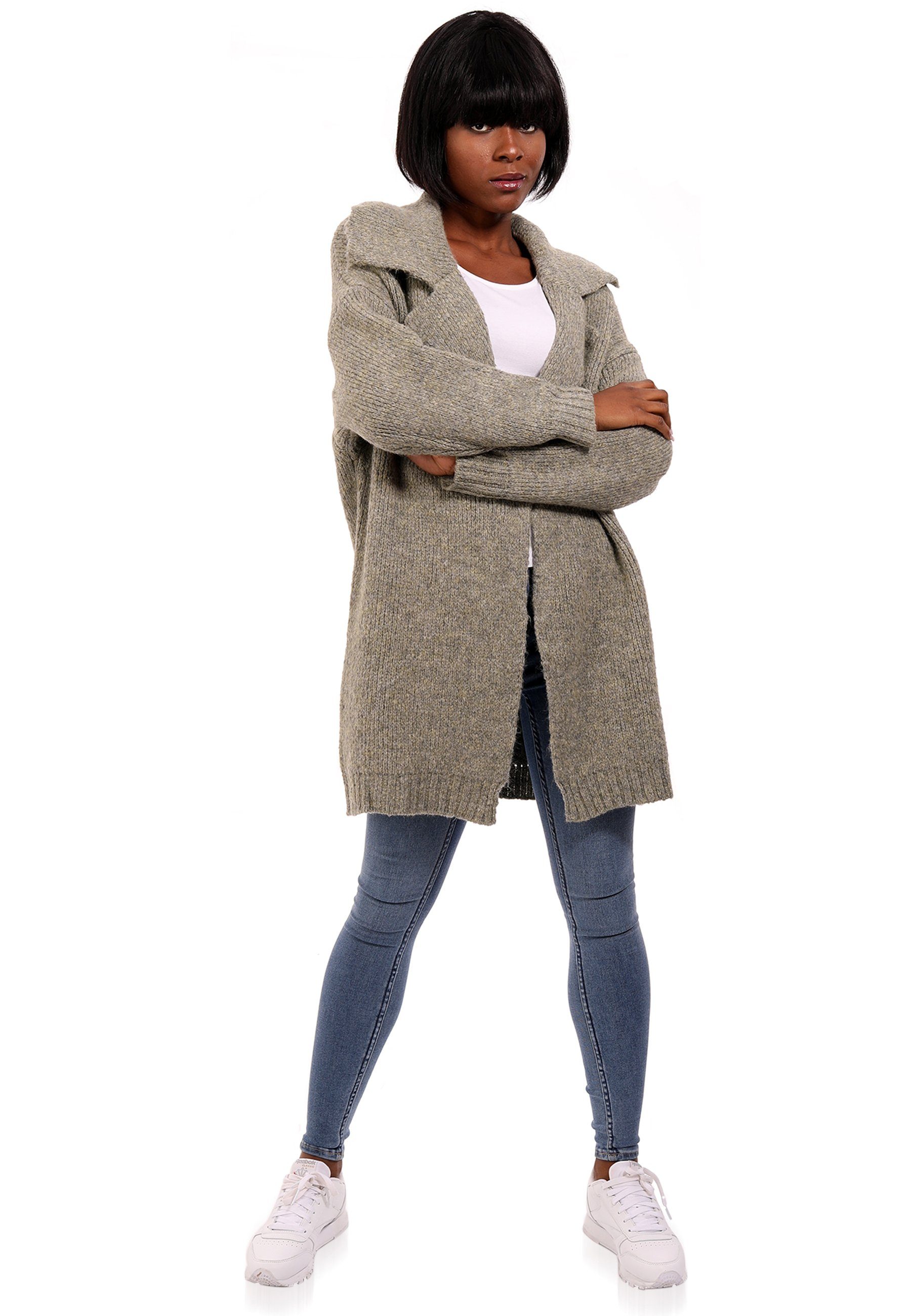 YC Fashion Strickjacke (Kein Schalkragen Size -tlg) mit Set, Cardigan Basic & Style 1 grau One