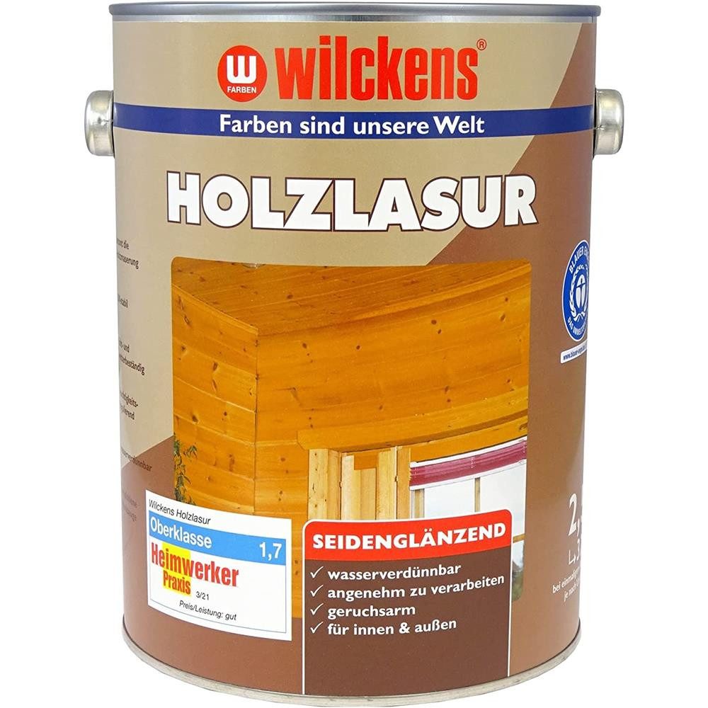 Wilckens Farben Lasur Holzlasur LF seidenglänzend 2,5 l für Innen & Außen, erhält die natürliche Maserung