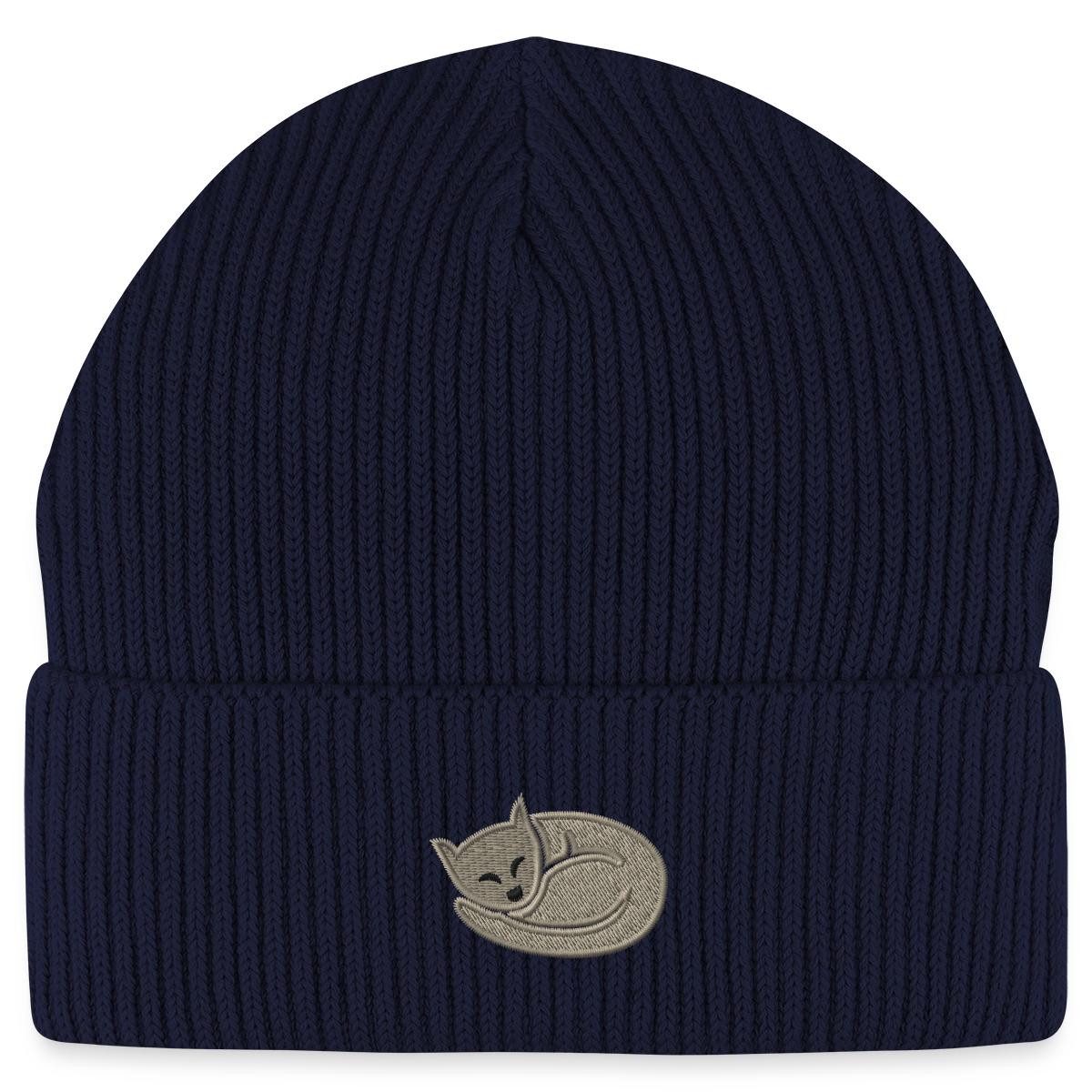 Beanie Schlafende Katze Bestickt Fisherman Beanie Bio Mütze