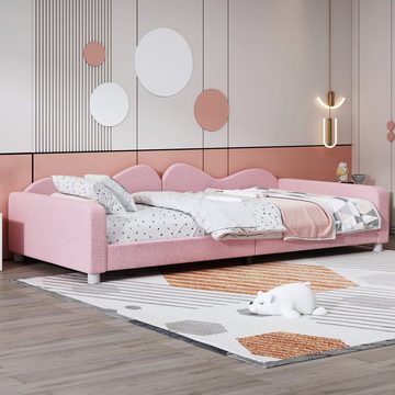 WISHDOR Kinderbett Polsterbett, Schlafsofa Gästebett, mit Rückenlehne und Armlehnen (Bettgestell Teddystoff Multifunktionales weiches Bett 90x200 cm), ohne Matratze