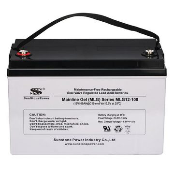Sunstone Power 12V 100AH (10hr) Gel Batterie PV Stromspeicher USV Notstrom Bleiakkus 100000 mAh (12 V), wiederaufladbar, wartungsfrei, zyklenfest