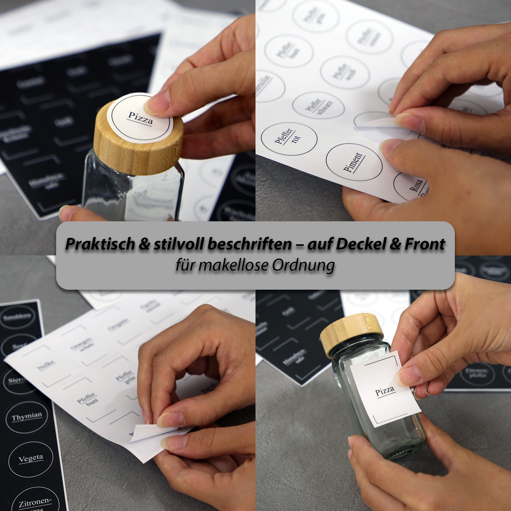 VonBueren Etiketten 714 x Gewürzetiketten selbstklebend 30 x Bögen Gewürzaufkleber, vorgedruckte und blanke Aufkleber rund und rechteckig
