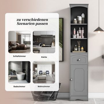 Odikalo Standvitrine Badschrank Eckschrank Schublade verstellbar Ablagen 2 Fächer weiß/grau