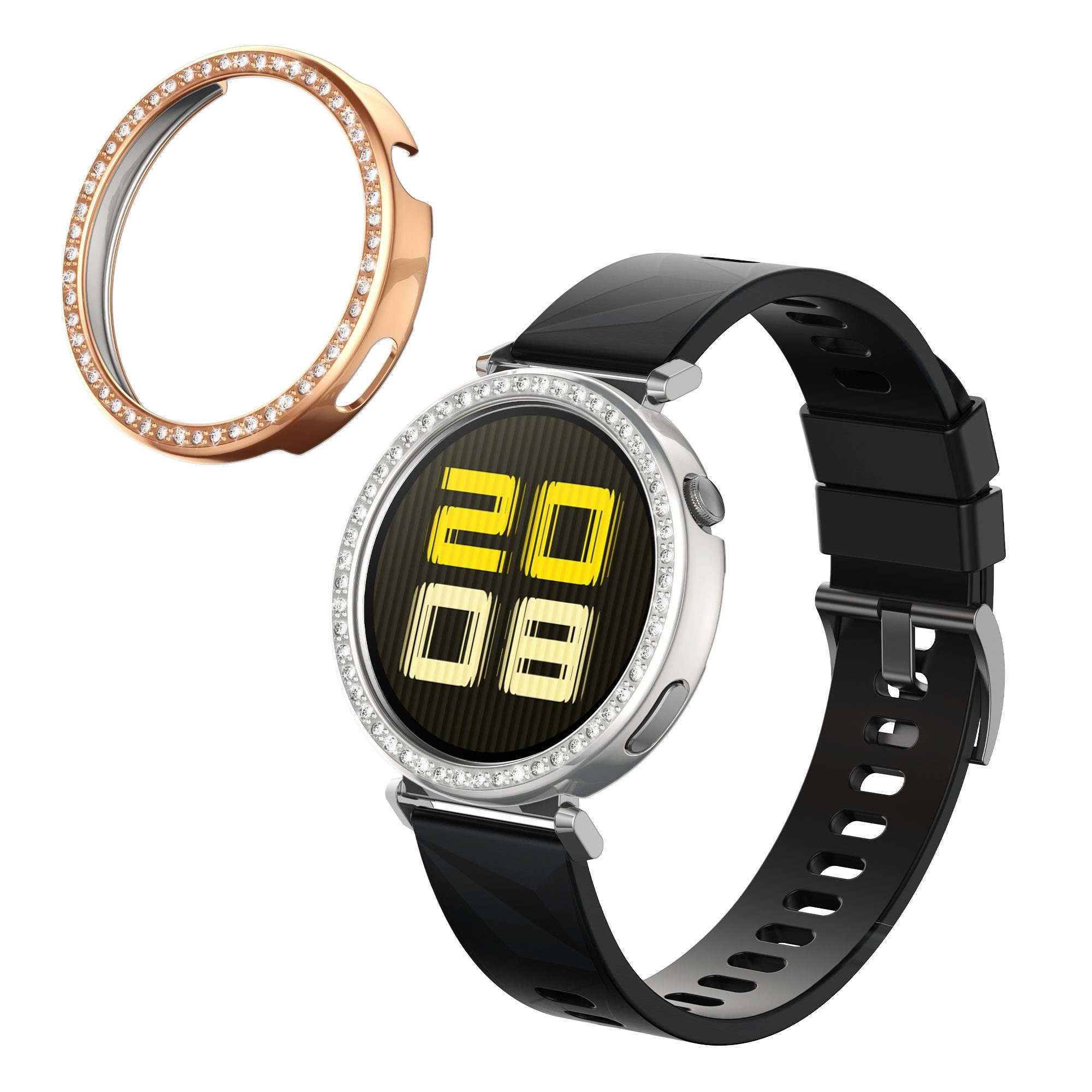 kwmobile 2x Kunststoff Hülle für Huawei Watch GT5 41mm / Watch GT4 41mm Fitnessband, 2-tlg., Schutzrahmen - Glitzer Schutzhülle in Silber Rosegold