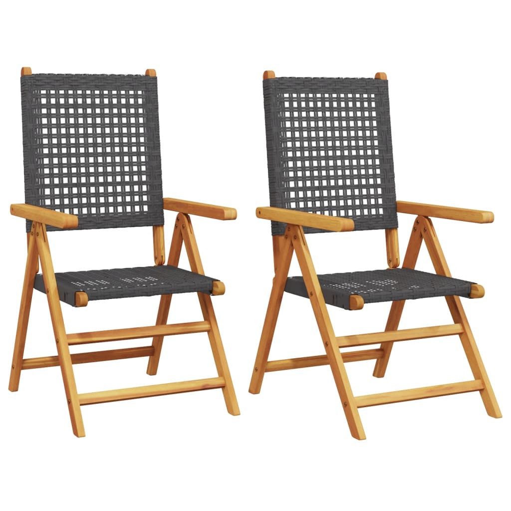 furnicato Gartenstuhl aus Echtholz und Poly Rattan 57x70x109 cm Schwarz (2 St)