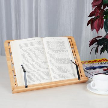 Kurtzy Bambus-Kochbuchständer mit Seitenhalter Halterung, (Adjustable Bamboo Cookbook Stand with Side Holder)