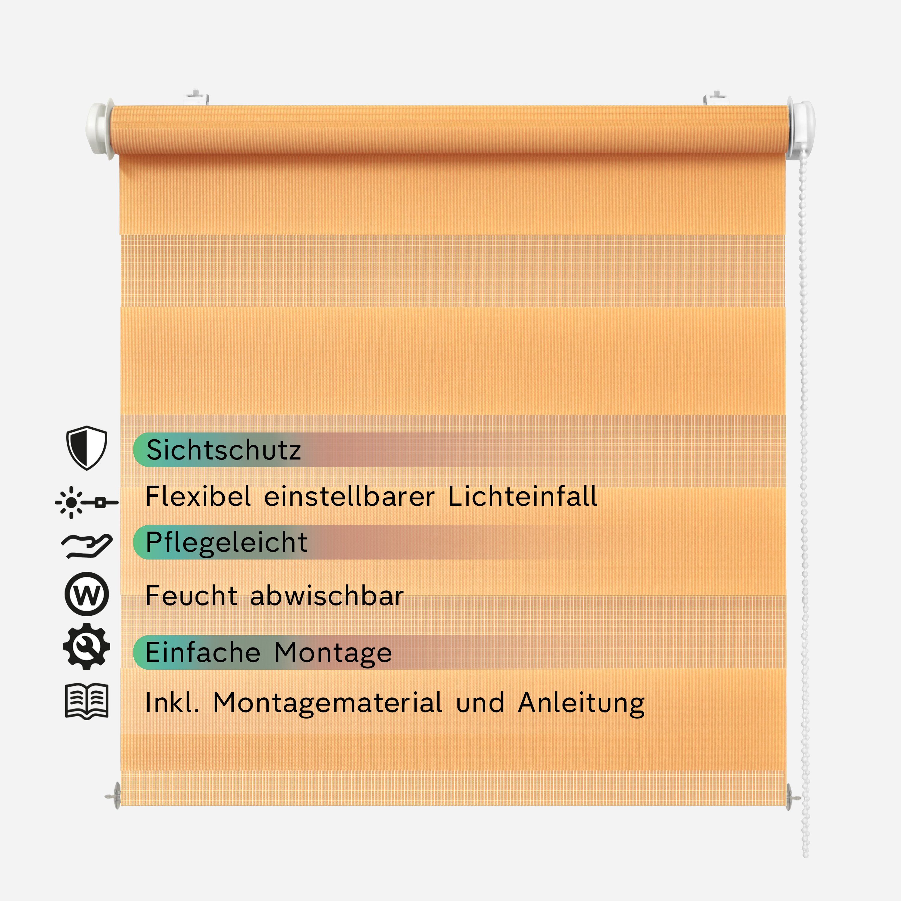 Doppelrollo ARD Rollo ohne Bohren, Rikmani, Klemm- oder Schraubmontage, Moderne Optik, Klemm- oder Schraubmontage, Sicht- und Sonnenschutz