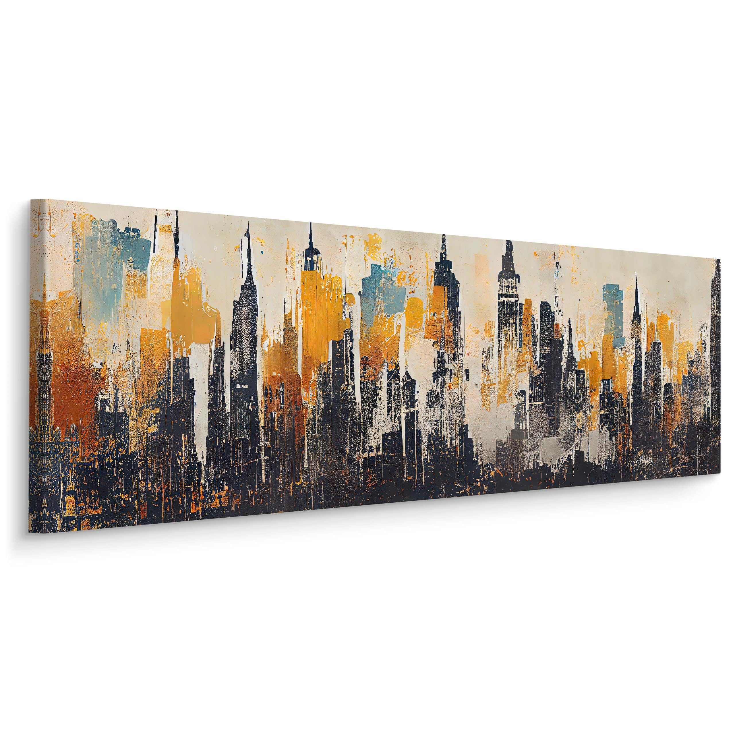 Muralo Leinwandbild Architektur – Leinwandbild Wandbild Kunstdruck Wohnzimmer, Gebäude (1 St), Panorama – Großstadt – Stadtansicht, 145 x 45 cm, aufhängefertig