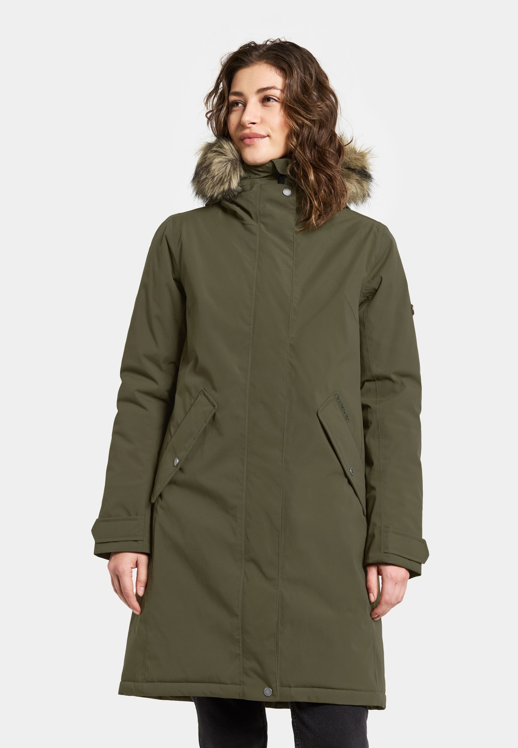 Didriksons Winterjacke Damen Wintermantel Kapuze aus Kunstfell ERNA