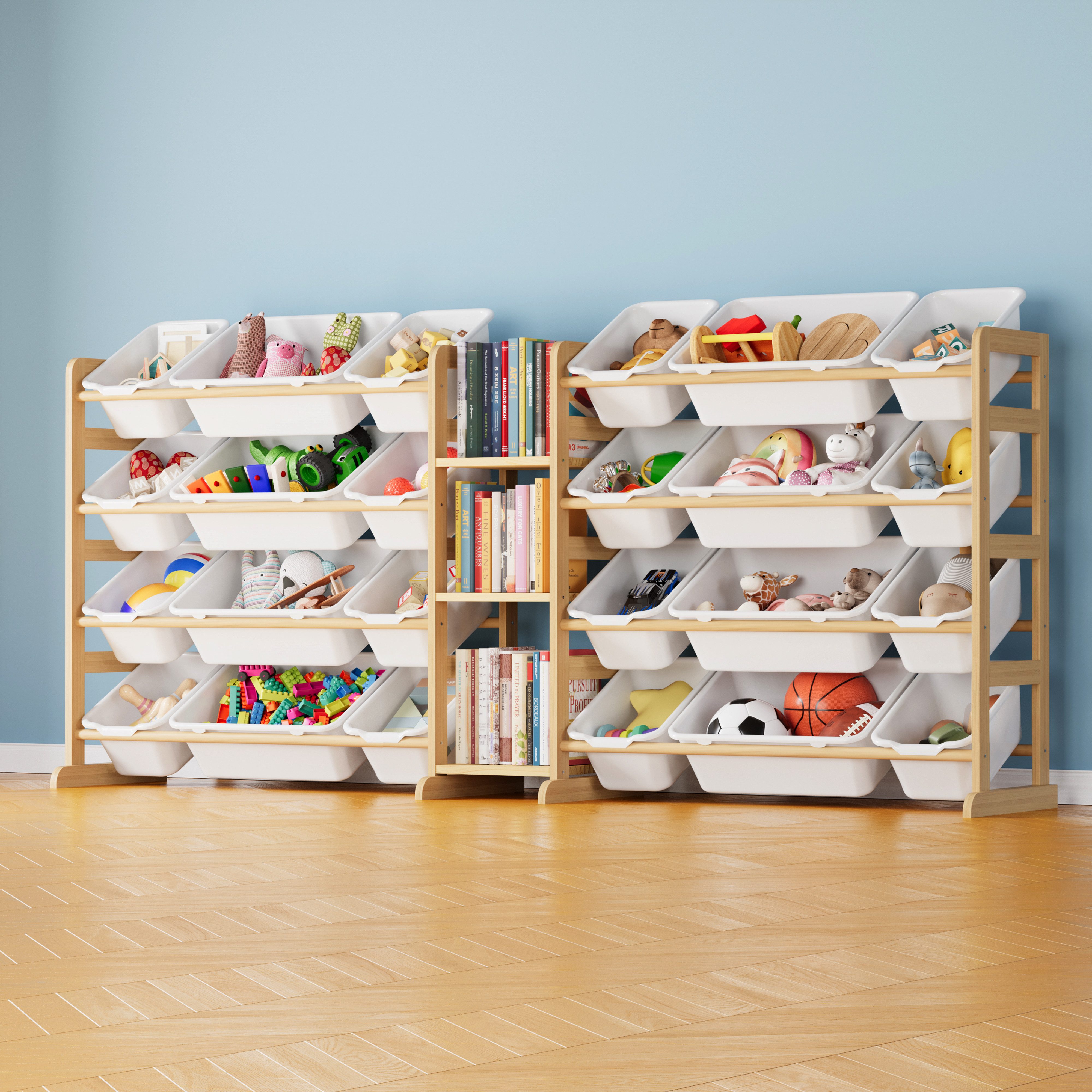 SpaceAid Kinderregal Spielzeug Regal, mit 3 Regalen und 24 Behältern, Bücherregal Kinder